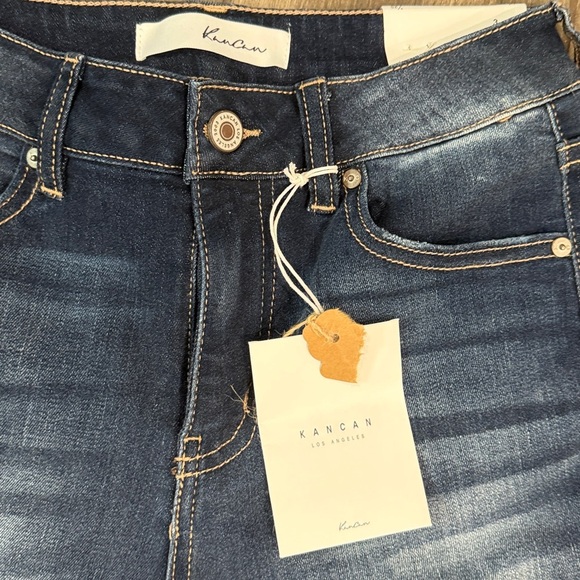 NWT KanCan Anya High Rise Skinny Dark Blue Denim frayed hem Fall Tall Boot Jeans - Picture 6 of 7